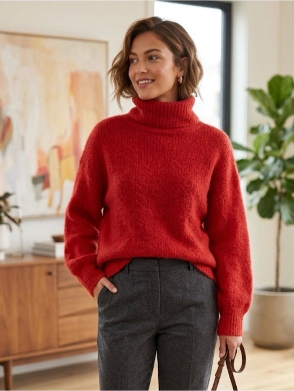 Little Moon Aritzia Red Cozy Turtleneck Sweater